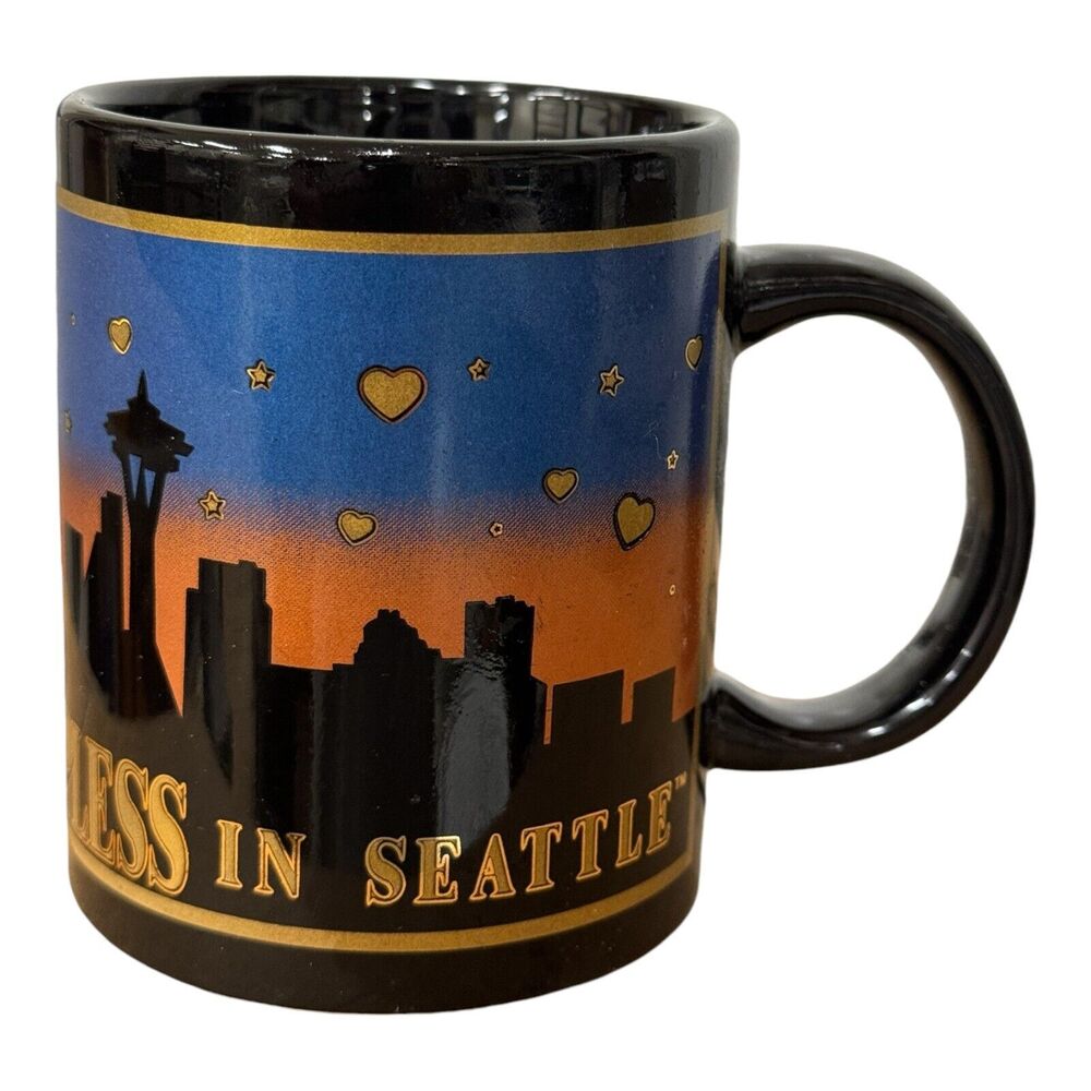 Vintage 1999 Sleepless in Seattle Black Coffee Cup Mug Tristar Movie Tom Hanks